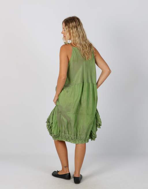 Vintage Unbranded M woven midi dress in light green, 3 of 4