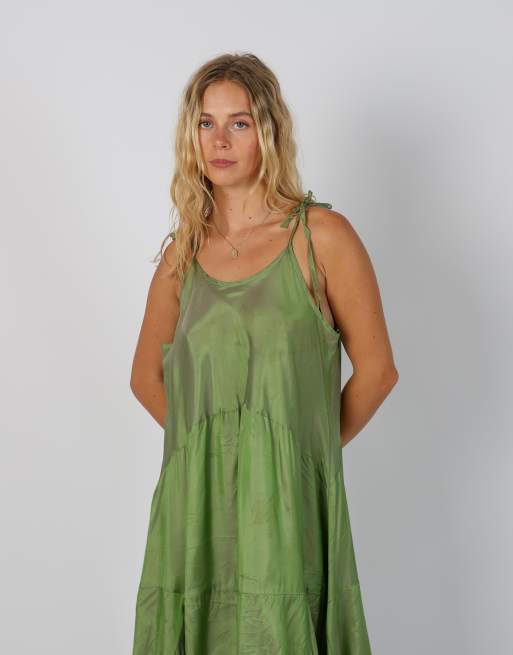 Vintage Unbranded M woven midi dress in light green, 4 of 4