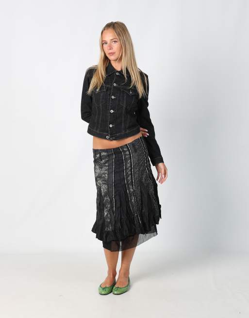 Vintage Unbranded M woven midi skirt in black