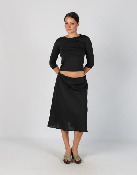 Vintage Unbranded M woven midi skirt in black - view 1