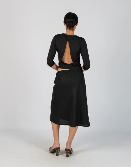 Vintage Unbranded M woven midi skirt in black, 3 of 4