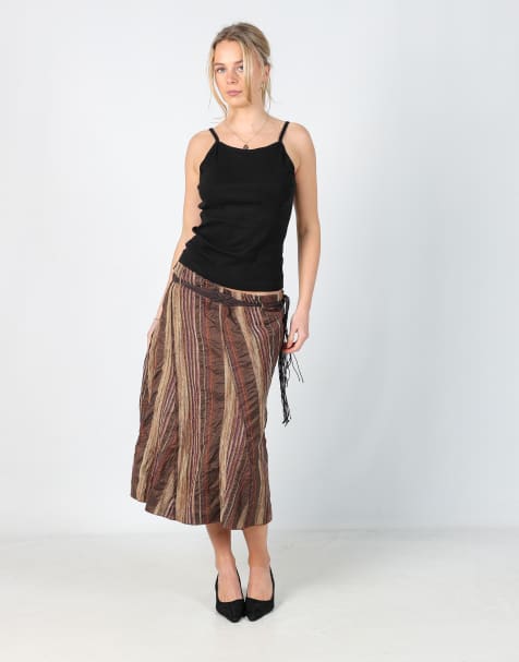 Vintage Unbranded M woven midi skirt in brown - view 1