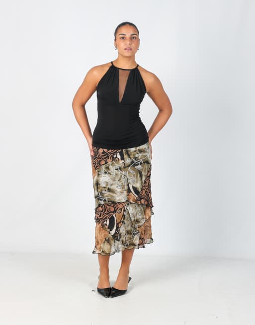 Vintage Unbranded M woven midi skirt in brown