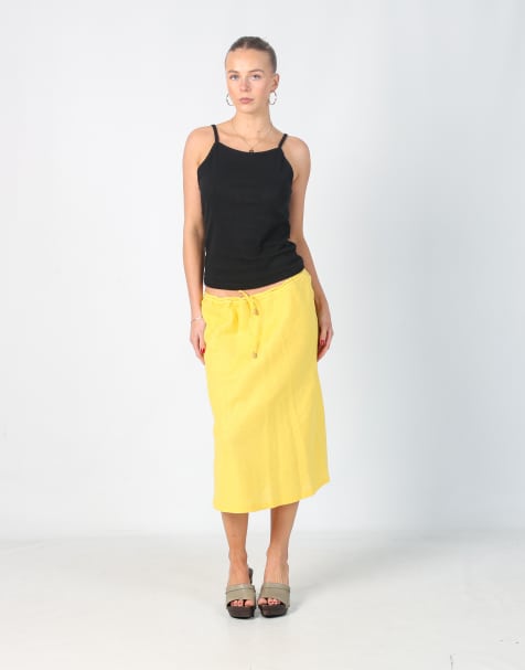 Vintage Unbranded M woven midi skirt in yellow - view 1