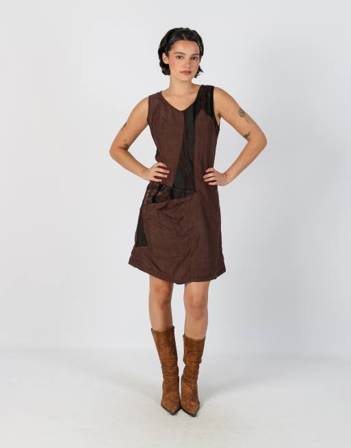 Vintage Unbranded M woven mini dress in brown, 1 of 4