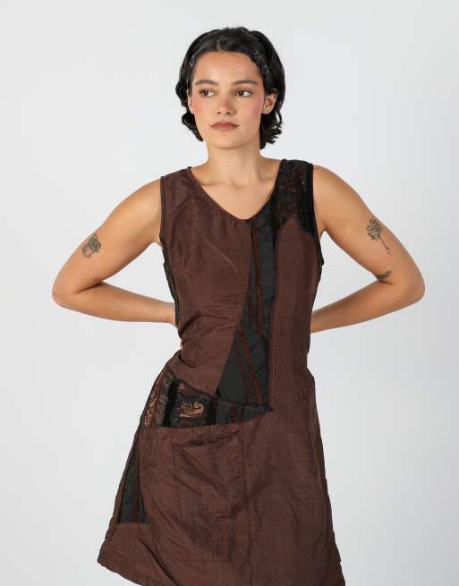 Vintage Unbranded M woven mini dress in brown, 2 of 4