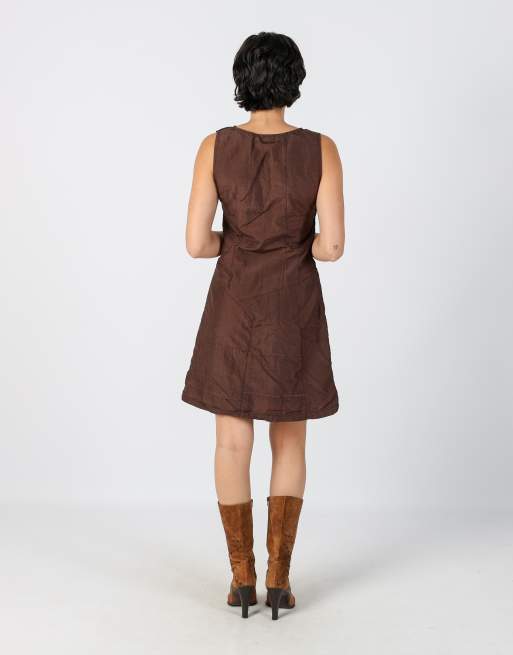 Vintage Unbranded M woven mini dress in brown, 3 of 4
