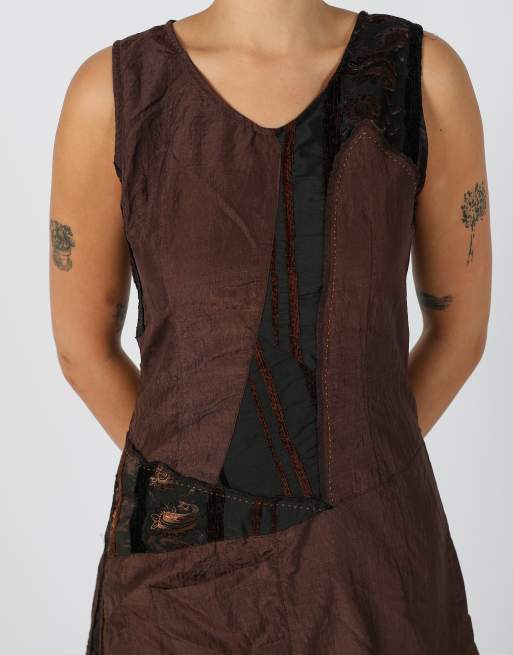 Vintage Unbranded M woven mini dress in brown, 4 of 4