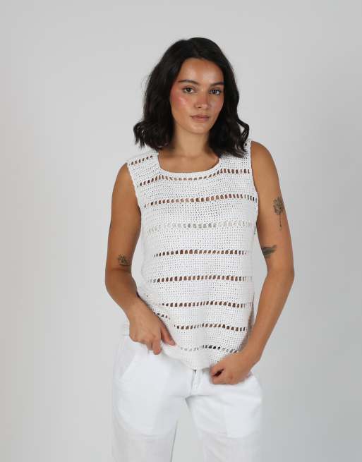 Vintage Unbranded M woven vest in white, 3 of 4