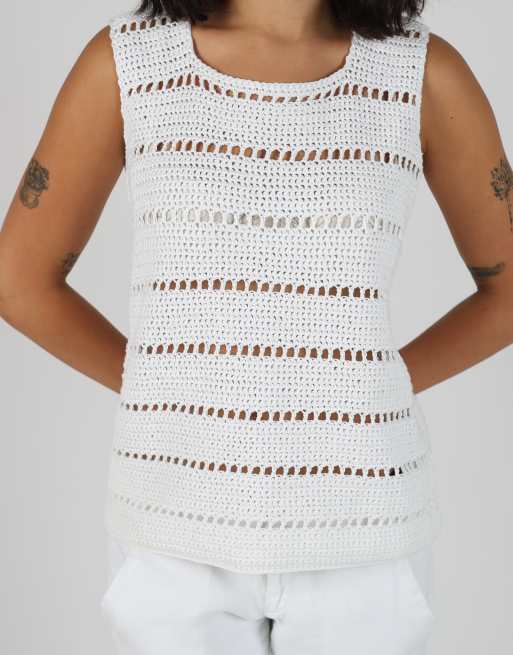 Vintage Unbranded M woven vest in white, 4 of 4