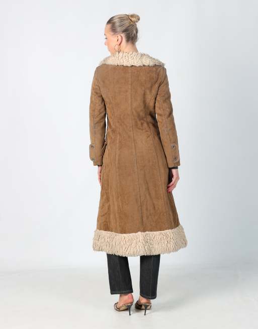 Vintage Unbranded S afghan coat in brown, 3 of 4