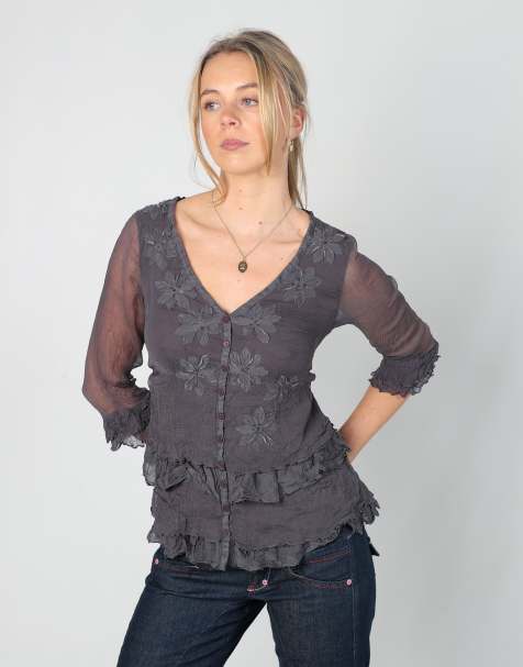 Vintage Unbranded S blouse in charcoal grey - view 1