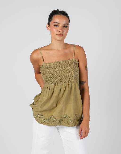 Vintage Unbranded S cami in khaki green, 3 of 4