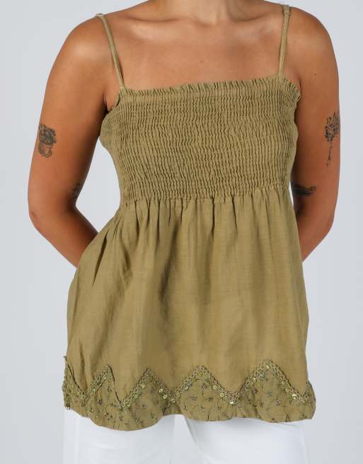 Vintage Unbranded S cami in khaki green, 4 of 4