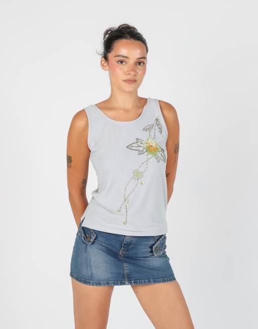 Vintage Unbranded S cami in light grey, 3 of 4