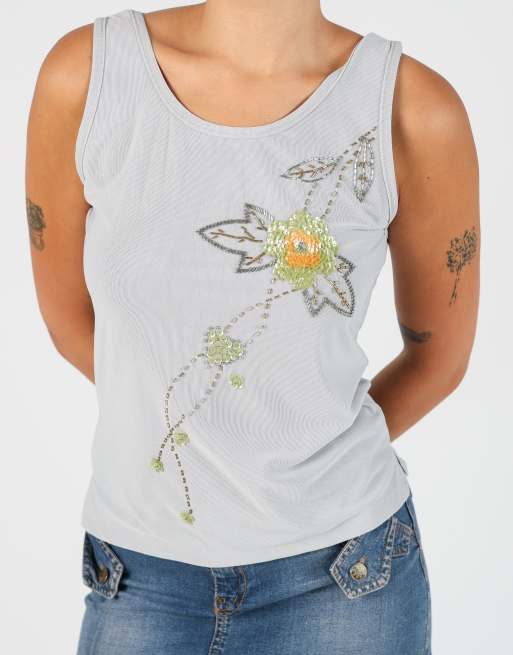 Vintage Unbranded S cami in light grey, 4 of 4