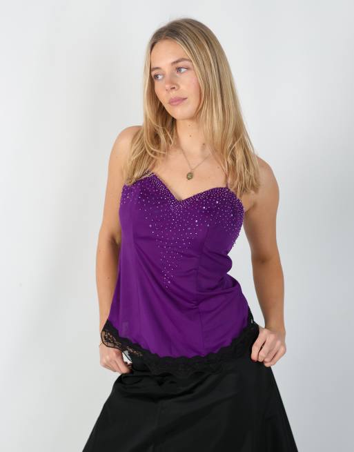 Vintage Unbranded S cami in purple, 3 of 4