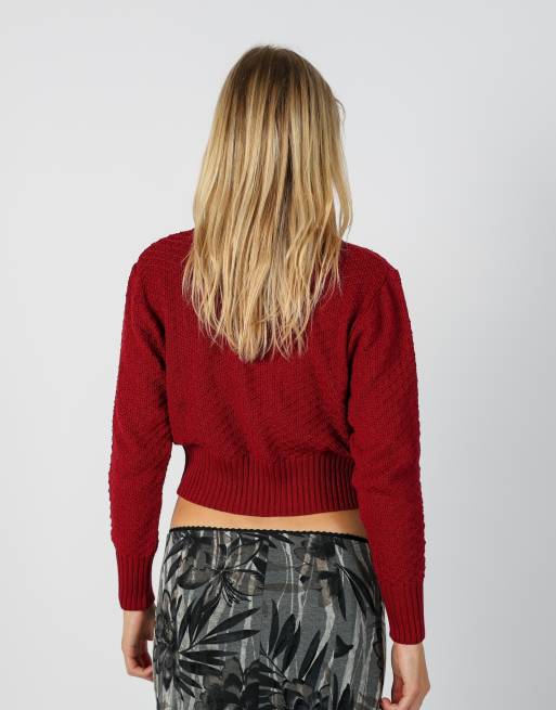 Vintage Unbranded S cardigan in burgundy red, 2 of 4