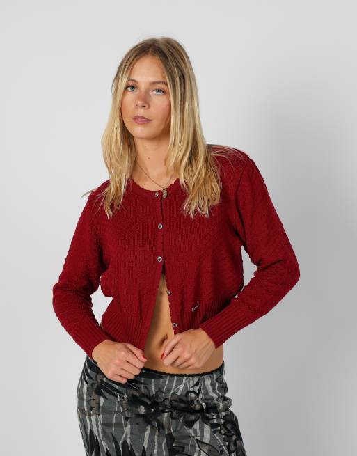 Vintage Unbranded S cardigan in burgundy red, 3 of 4