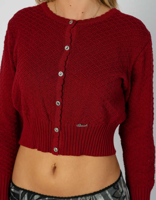Vintage Unbranded S cardigan in burgundy red, 4 of 4