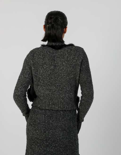 Vintage Unbranded S cardigan in charcoal grey, 2 of 4