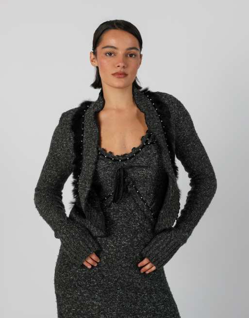 Vintage Unbranded S cardigan in charcoal grey, 3 of 4
