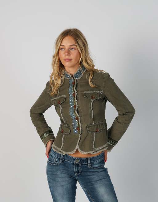Vintage Unbranded S casual jacket in khaki green, 3 of 4