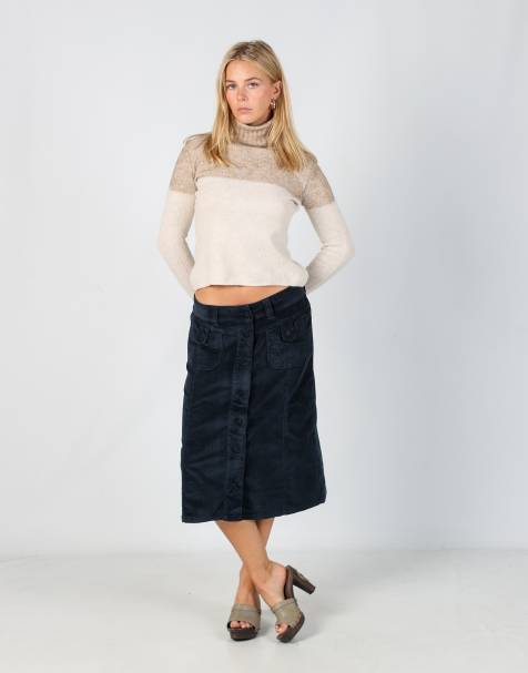 Vintage Unbranded S cord skirt in navy blue - view 1