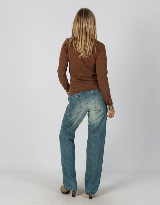 Vintage Unbranded S dad & wide jeans in blue, 3 of 4