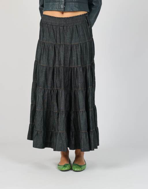 Vintage Unbranded S denim maxi skirt in blue, 2 of 4