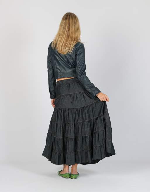 Vintage Unbranded S denim maxi skirt in blue, 3 of 4