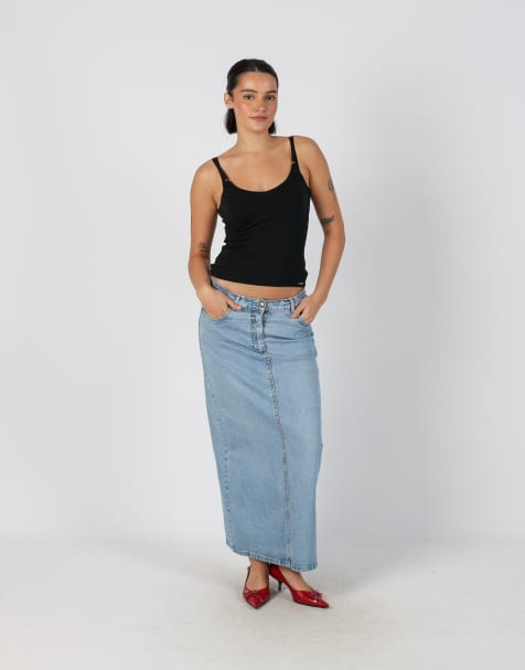 Vintage Unbranded S denim maxi skirt in light blue - view 1