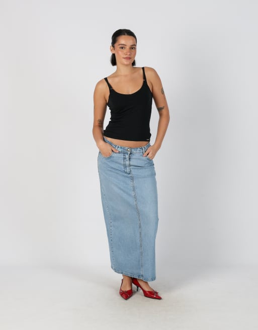 Vintage Unbranded S denim maxi skirt in light blue, 1 of 4