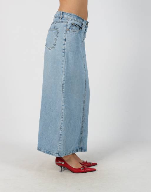 Vintage Unbranded S denim maxi skirt in light blue, 2 of 4