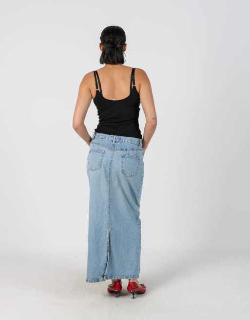 Vintage Unbranded S denim maxi skirt in light blue, 3 of 4