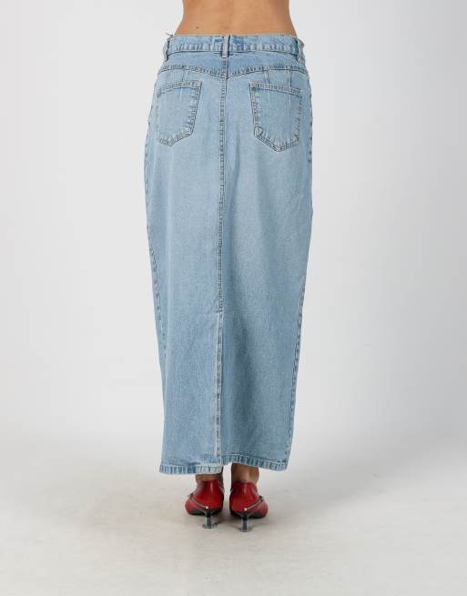 Vintage Unbranded S denim maxi skirt in light blue, 4 of 4