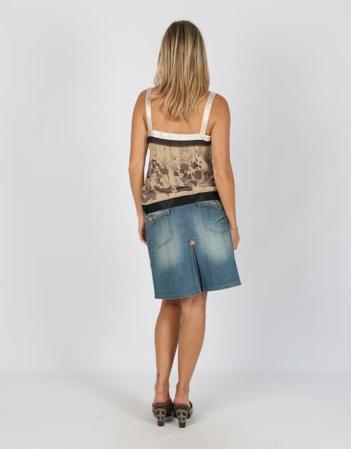 Vintage Unbranded S denim midi skirt in blue, 3 of 4