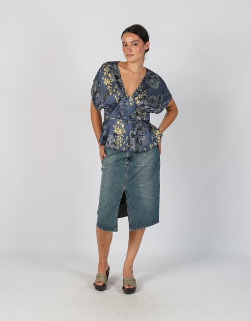 Vintage Unbranded S denim midi skirt in blue
