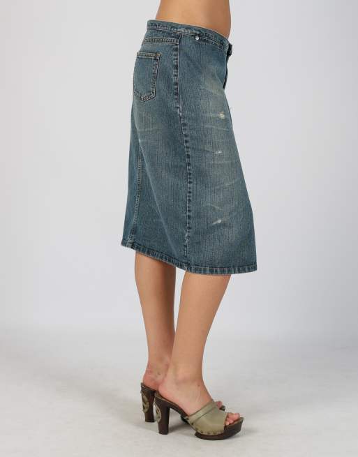 Vintage Unbranded S denim midi skirt in blue, 2 of 4