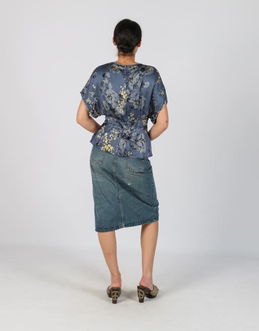 Vintage Unbranded S denim midi skirt in blue, 3 of 4
