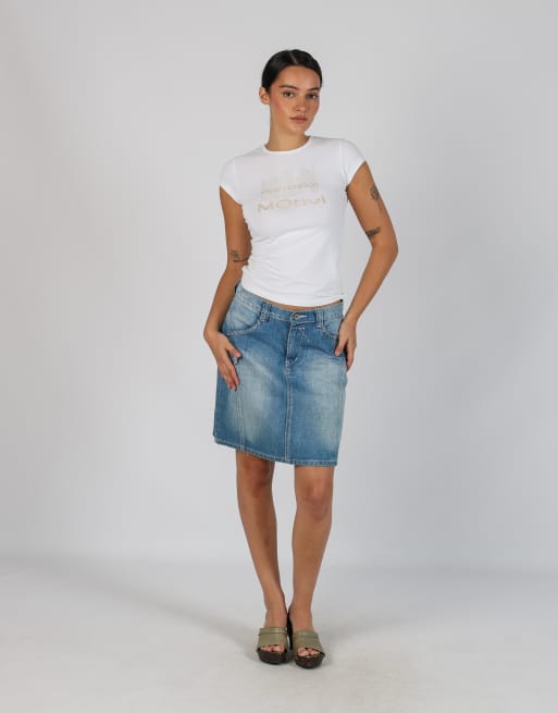 Vintage Unbranded S denim midi skirt in blue, 1 of 4