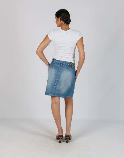 Vintage Unbranded S denim midi skirt in blue, 3 of 4