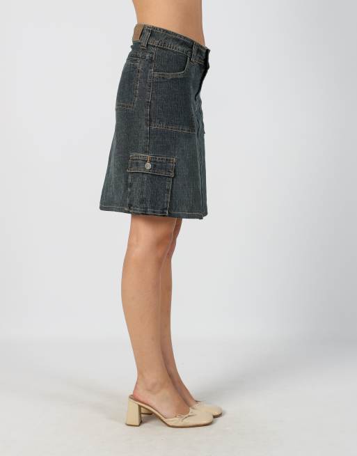 Vintage Unbranded S denim midi skirt in blue, 2 of 4