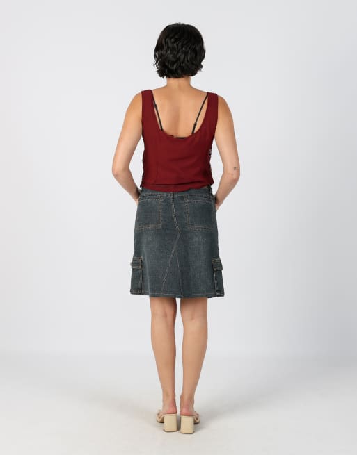 Vintage Unbranded S denim midi skirt in blue, 3 of 4