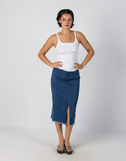 Vintage Unbranded S denim midi skirt in blue, 1 of 4