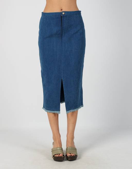 Vintage Unbranded S denim midi skirt in blue, 2 of 4