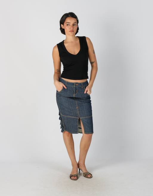 Vintage Unbranded S denim midi skirt in blue, 1 of 4