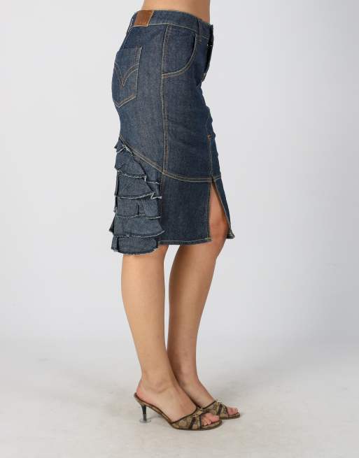 Vintage Unbranded S denim midi skirt in blue, 2 of 4