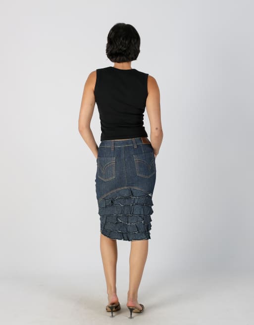 Vintage Unbranded S denim midi skirt in blue, 3 of 4