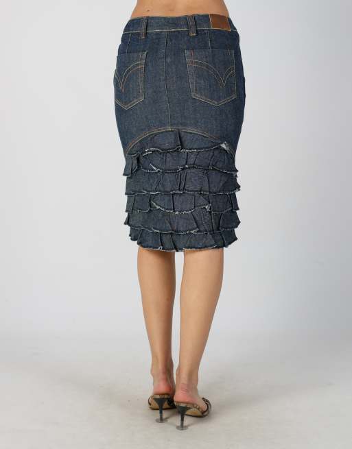 Vintage Unbranded S denim midi skirt in blue, 4 of 4